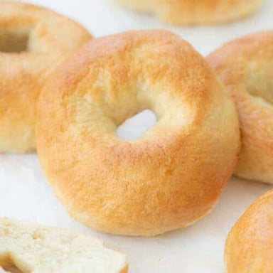 A plain bagel with no seeds or other toppings.