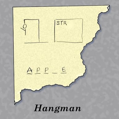 A simple Hangman game drawn on paper with blanks and a gallows.