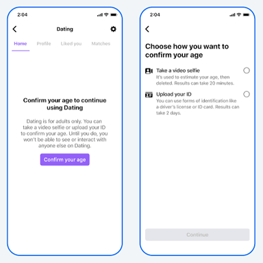 A dating profile screen showing an age field.