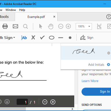 A PDF document displaying an electronic signature field.