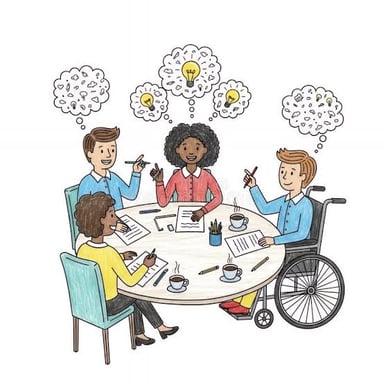 People sharing ideas during a brainstorming session.