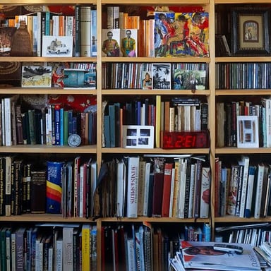 A thick, substantial book sits on a shelf.