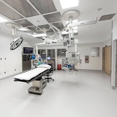 A sterile hospital operating room prepared for surgery
