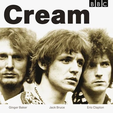 The British rock trio Cream, featuring Eric Clapton, Jack Bruce, and Ginger Baker.