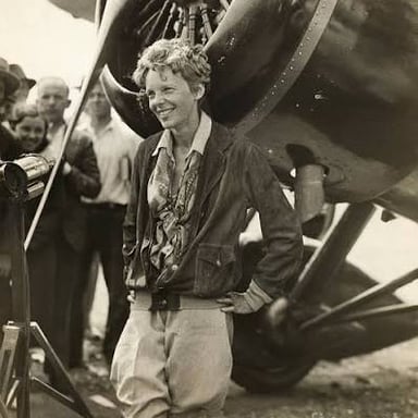 Portrait of aviator Amelia Earhart, known for her pioneering long-distance flights.