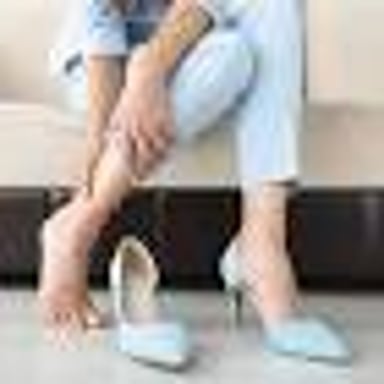 A pair of shoes with raised heels