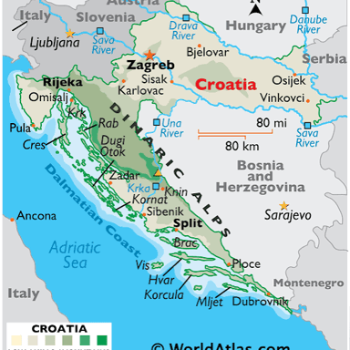 A map locating Zagreb in Croatia, with the country’s Adriatic coastline visible.