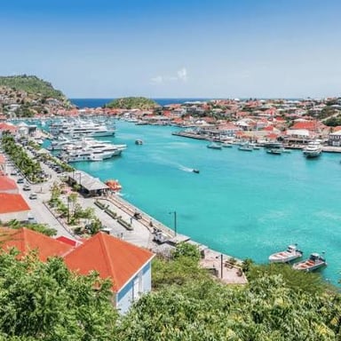 The harbor at Gustavia, the main town on the Caribbean island of Saint Barthélemy, also called St. Barts.