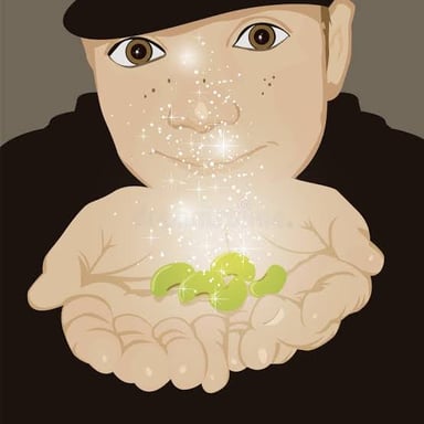 Illustration of Jack holding the magical beans from Jack and the Beanstalk