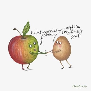 Illustrations of an egg and an apple representing the expressions “good egg” and “bad apple.”