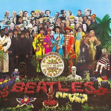 The Beatles on the cover of Sgt. Pepper’s Lonely Hearts Club Band, the album featuring “With a Little Help From My Friends.”