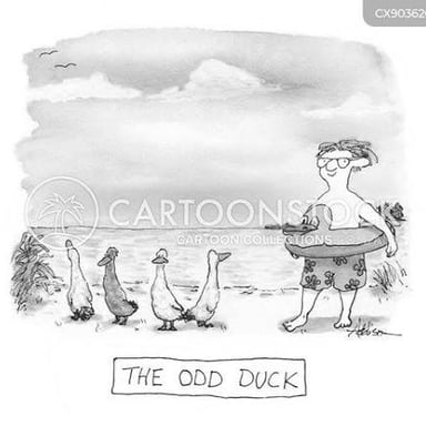 A visual pairing of a miscellaneous task with an eccentric person, representing “odd job” and “odd duck.”