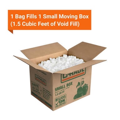 A lightweight packing peanut used to cushion objects in a box.