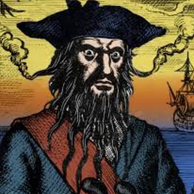 A historical portrait or depiction of the pirate Edward Teach, known as Blackbeard