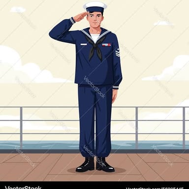 A sailor standing on a ship’s deck and signaling agreement.