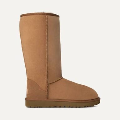 A pair of soft boots with suede exteriors and fleece lining.