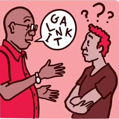 A person asking someone to repeat themselves during a conversation.