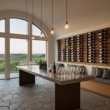 A room arranged for visitors to sample wines.