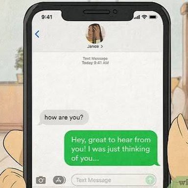 A phone displaying a casual check-in text message.