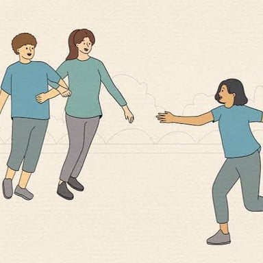 Players in a game of tag, with one reaching out to touch another player.
