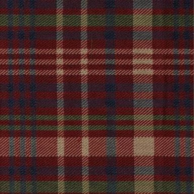 Fabric displaying a multicolored plaid pattern of intersecting bands.