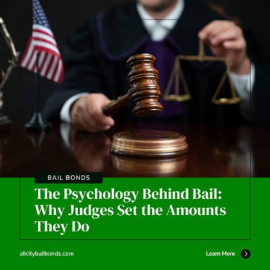 A judge in a courtroom considering a bail amount.