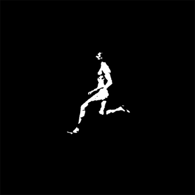 A non-explicit silhouette suggesting a streaker running.