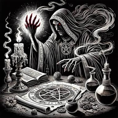 An illustration representing a hex as a curse or spell.