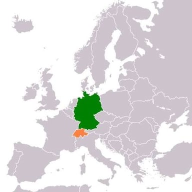 A map showing Germany directly north of Switzerland.
