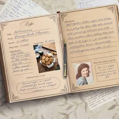 A recipe book containing handwritten family recipes.