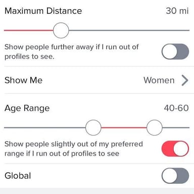 An online dating profile interface with a field for a person's age.
