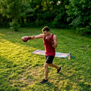 A person practicing punches in the air while shadowboxing.