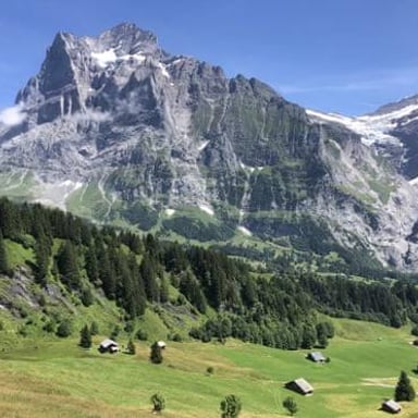 The Eiger’s steep north face rising above the Grindelwald Valley