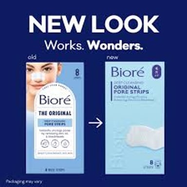 Bioré pore-strip packaging and individual strips.