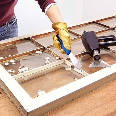 A sheet of glass fitted into a window frame.
