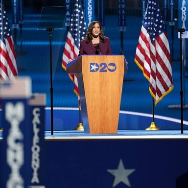 A U.S. vice president speaking at a podium.