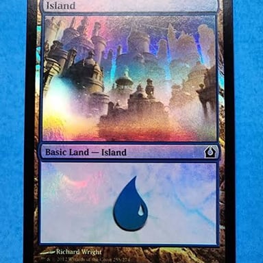 A Magic: The Gathering Island basic land card, which produces blue mana.