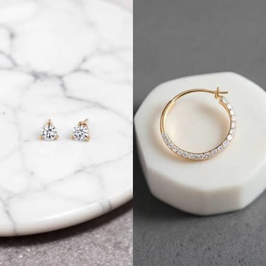 A small stud earring shown beside a simple hoop earring.