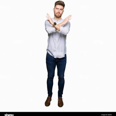A person emphatically refusing with crossed arms