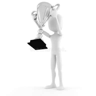 A competition champion holding a trophy.
