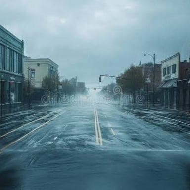 Rain falling over a city street