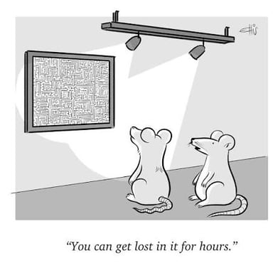 Small mice navigating a maze.