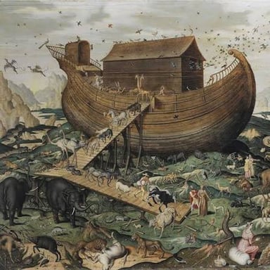 An illustration of Noah’s Ark as a large wooden boat carrying animals.