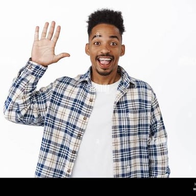 A person waving to greet someone.