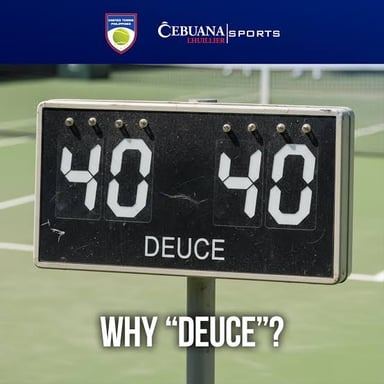 A tennis scoreboard showing a game score at deuce and the server's advantage.