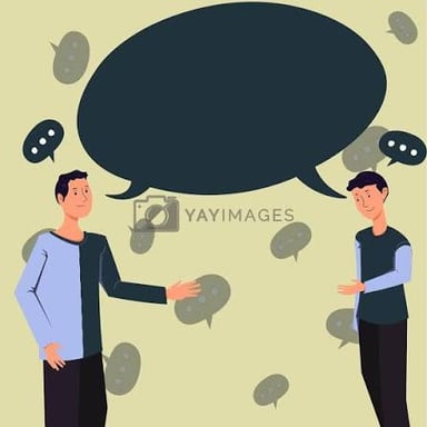 Two people face each other in discussion, with speech bubbles suggesting opposing arguments.