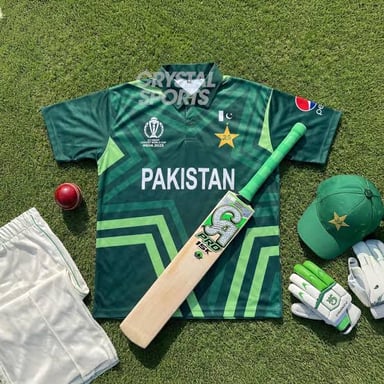 Pakistan’s national cricket team wearing its green kit.