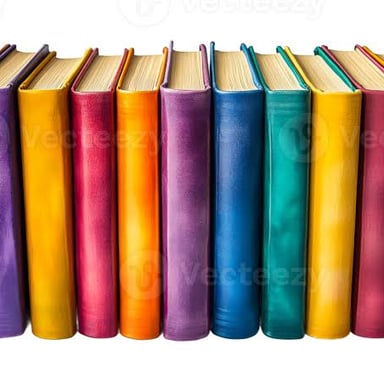 Several books arranged in a straight, even row.