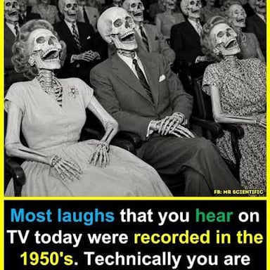 A studio audio setup representing prerecorded laughter used as a television laugh track.