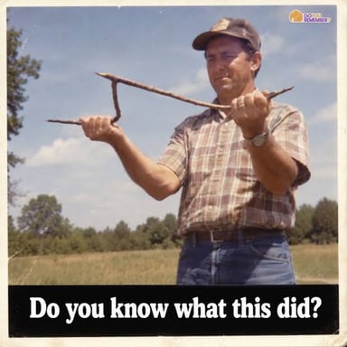 A person holding a forked branch used in the traditional practice of dowsing.